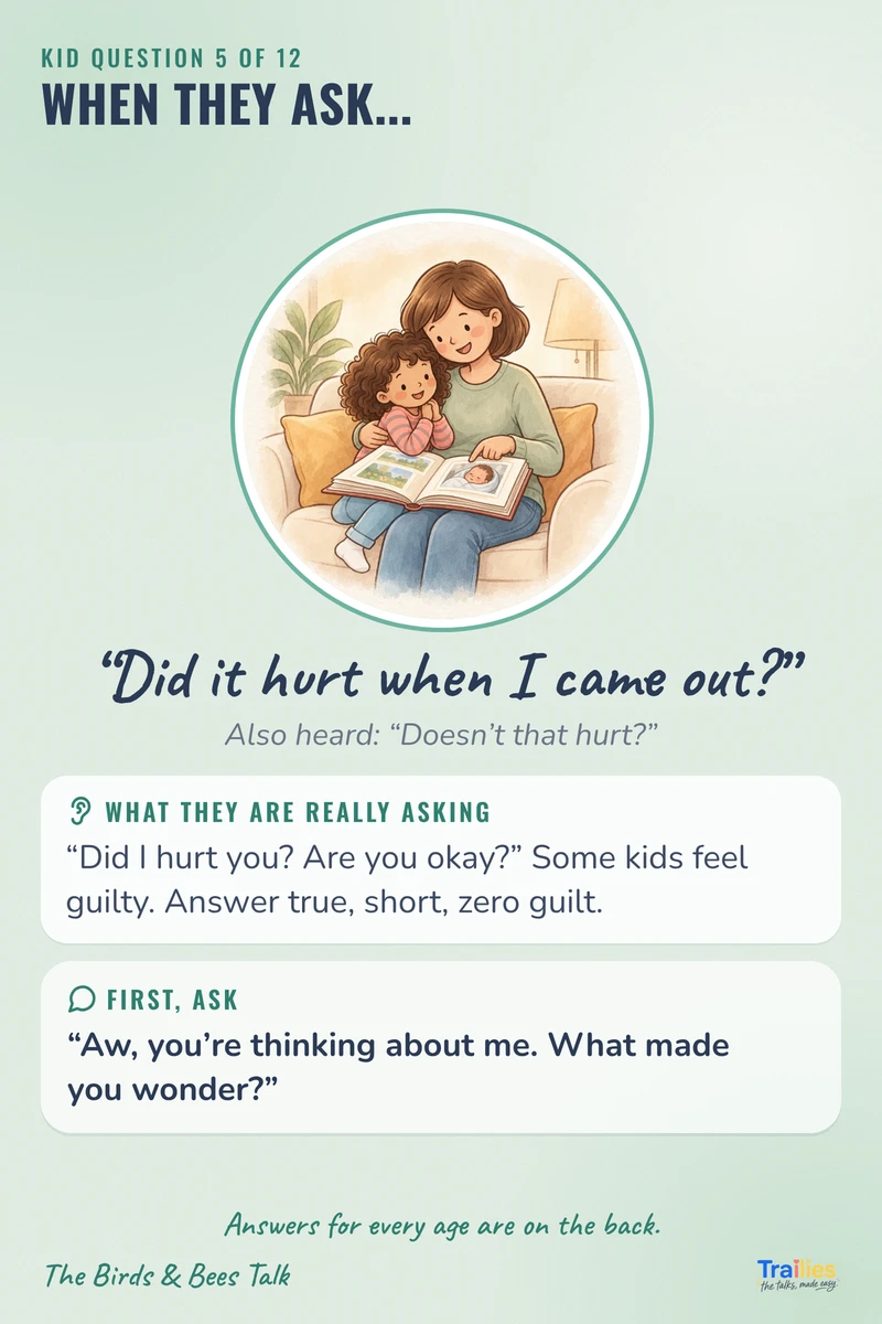 "Did it hurt when I came out?" kid question card