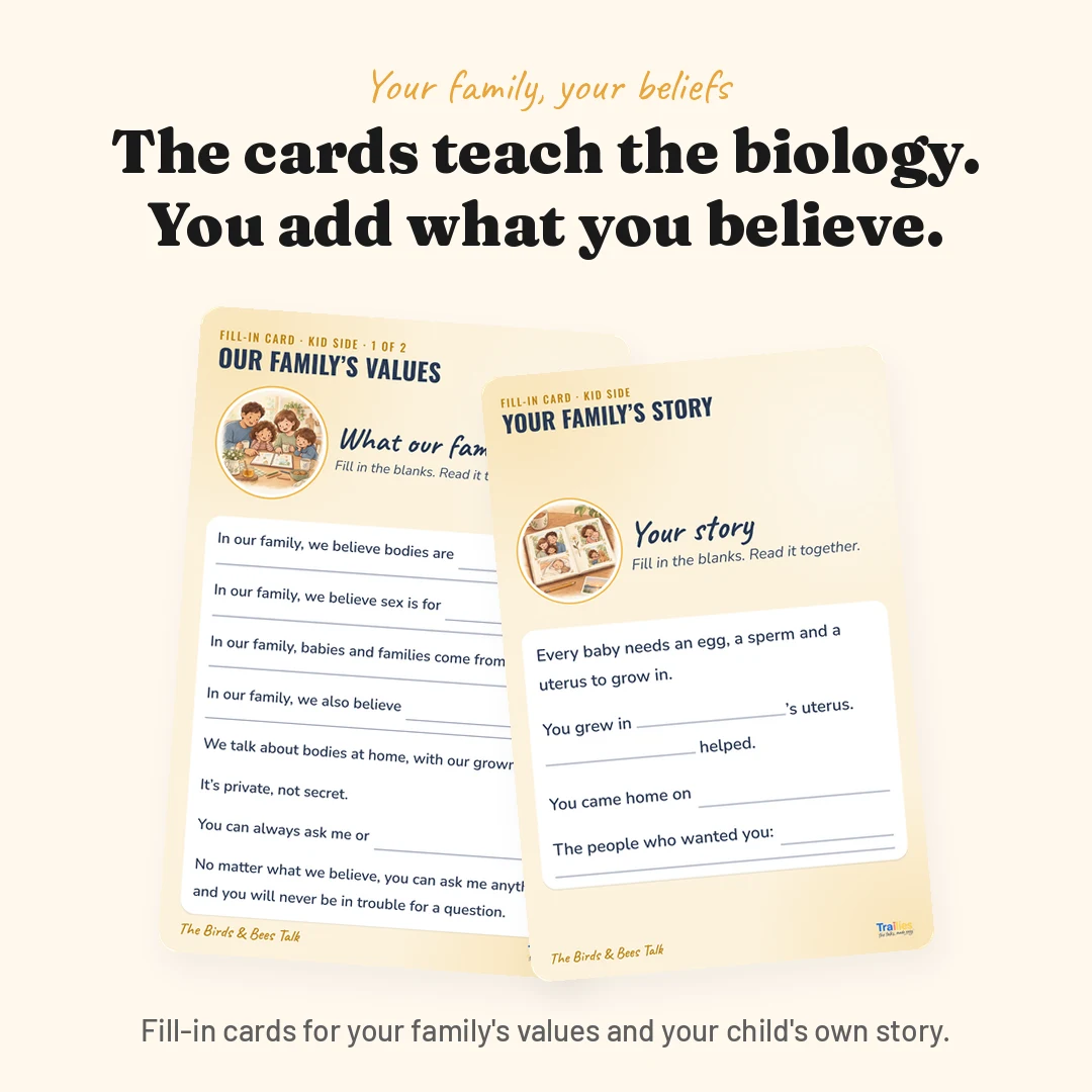 Fill-in cards for your family's values and your child's own story