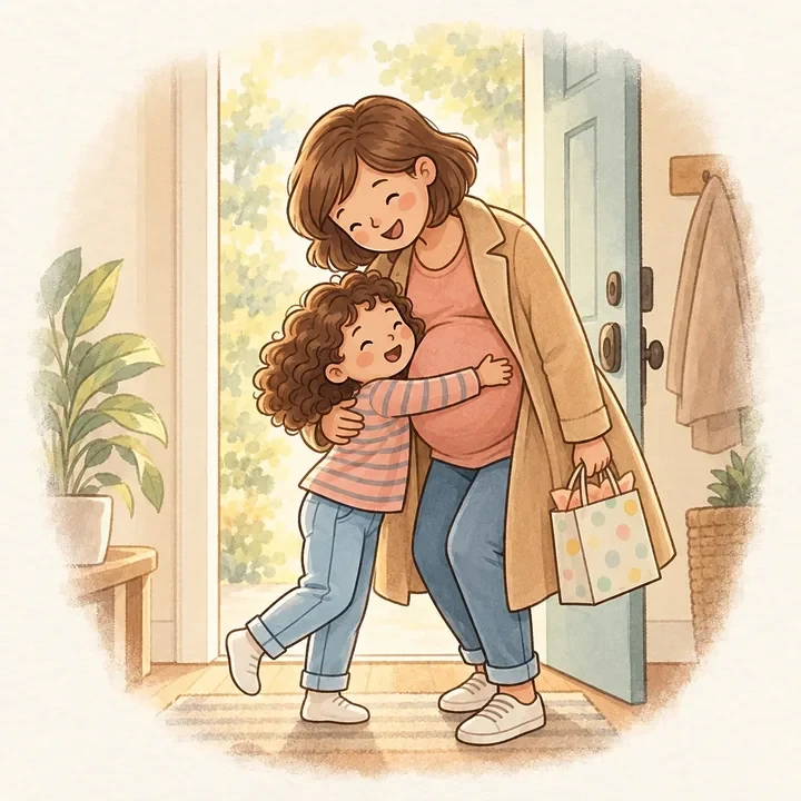 A pregnant aunt moment card illustration
