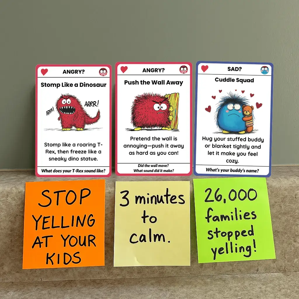 Big Feelings cards standing up beside real-parent notes