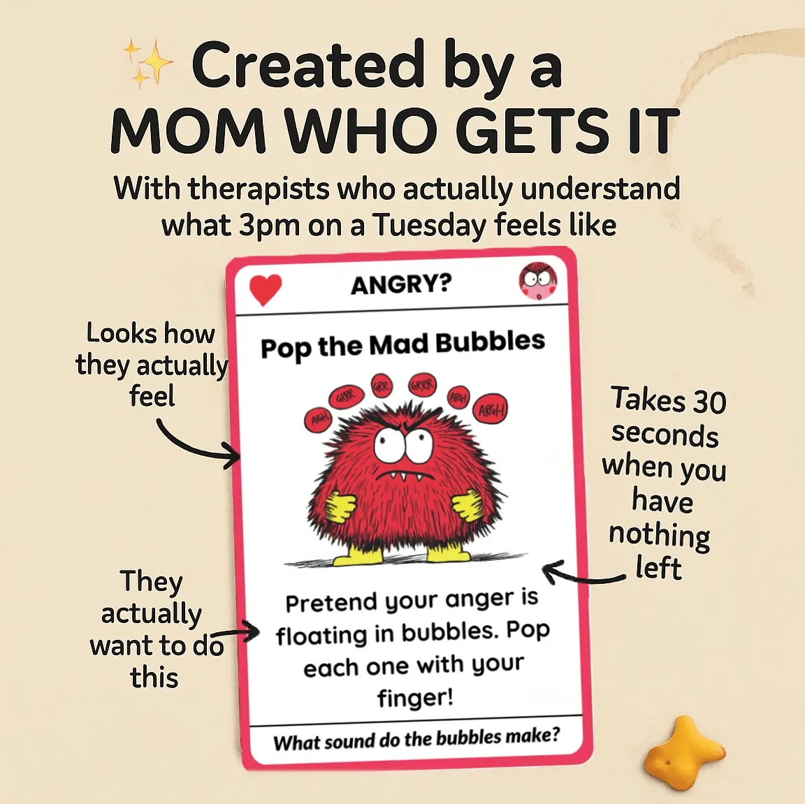 Created by a mom who gets it, the Pop the Mad Bubbles card