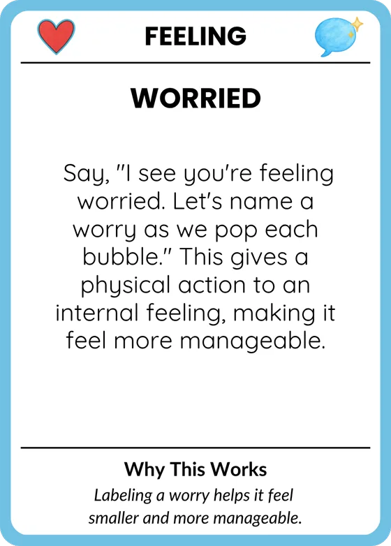 Pop Your Worry Bubbles card, parent guide side
