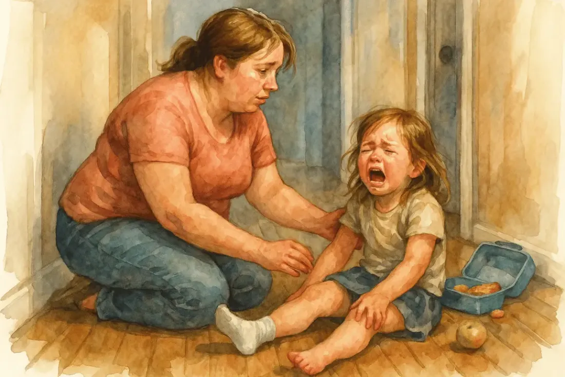 A frustrated child giving up on a task
