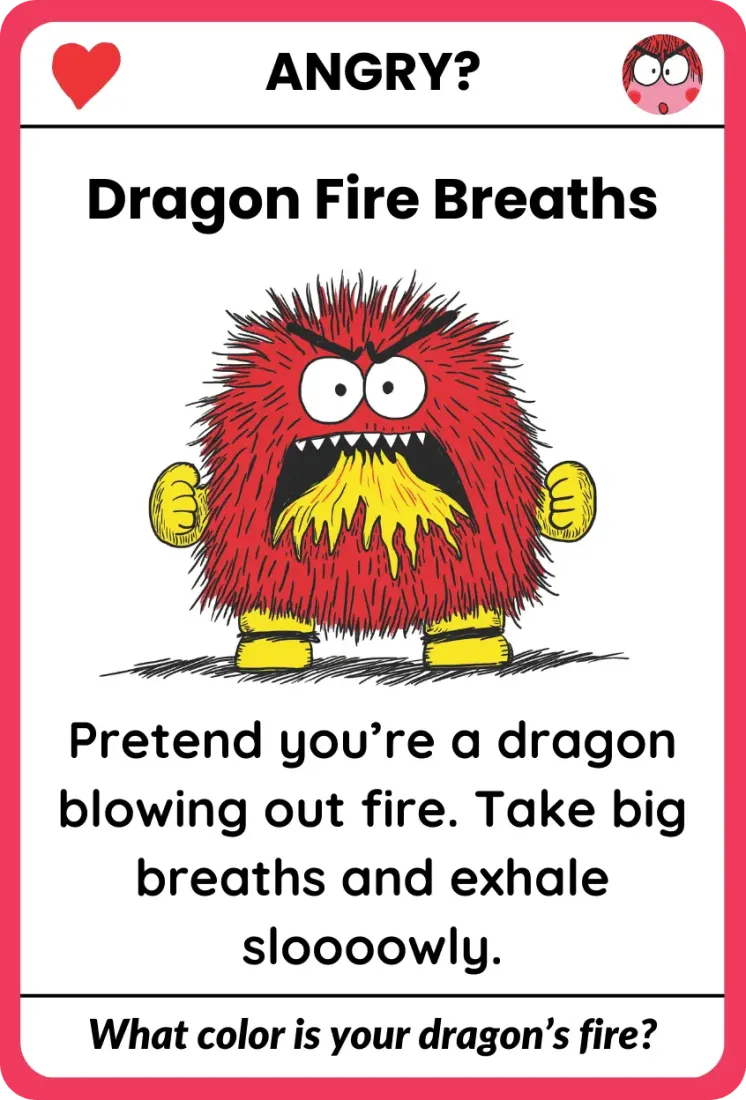 Front side of Dragon Fire Breaths card, the child's activity
