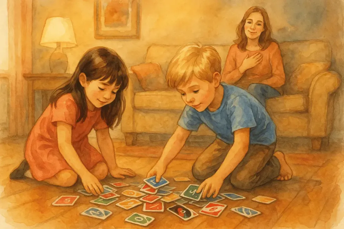 A child smiling and trying again after picking a Comeback Deck card